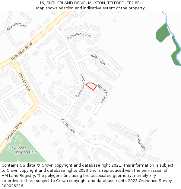 16, SUTHERLAND DRIVE, MUXTON, TELFORD, TF2 8PU: Location map and indicative extent of plot