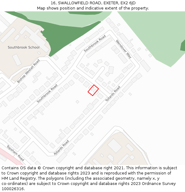 16, SWALLOWFIELD ROAD, EXETER, EX2 6JD: Location map and indicative extent of plot