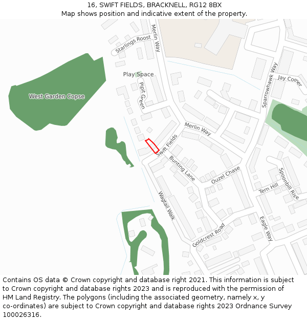 16, SWIFT FIELDS, BRACKNELL, RG12 8BX: Location map and indicative extent of plot
