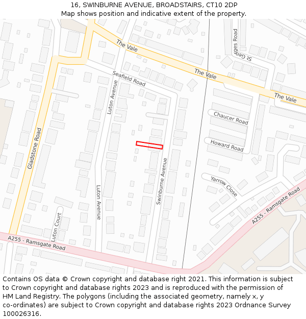 16, SWINBURNE AVENUE, BROADSTAIRS, CT10 2DP: Location map and indicative extent of plot