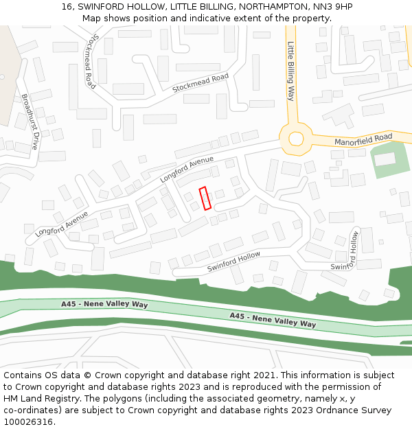 16, SWINFORD HOLLOW, LITTLE BILLING, NORTHAMPTON, NN3 9HP: Location map and indicative extent of plot