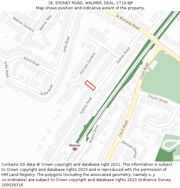 16, SYDNEY ROAD, WALMER, DEAL, CT14 9JP: Location map and indicative extent of plot