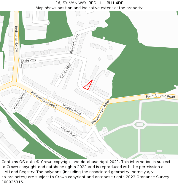 16, SYLVAN WAY, REDHILL, RH1 4DE: Location map and indicative extent of plot