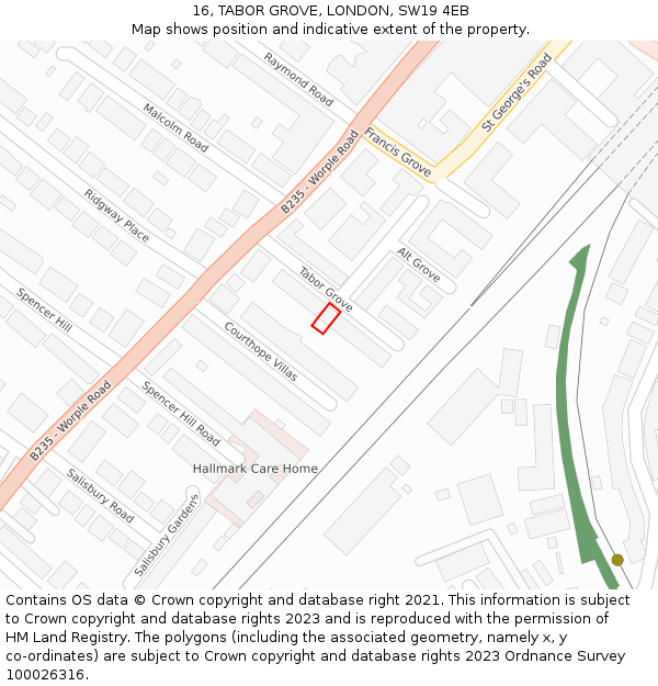 16, TABOR GROVE, LONDON, SW19 4EB: Location map and indicative extent of plot