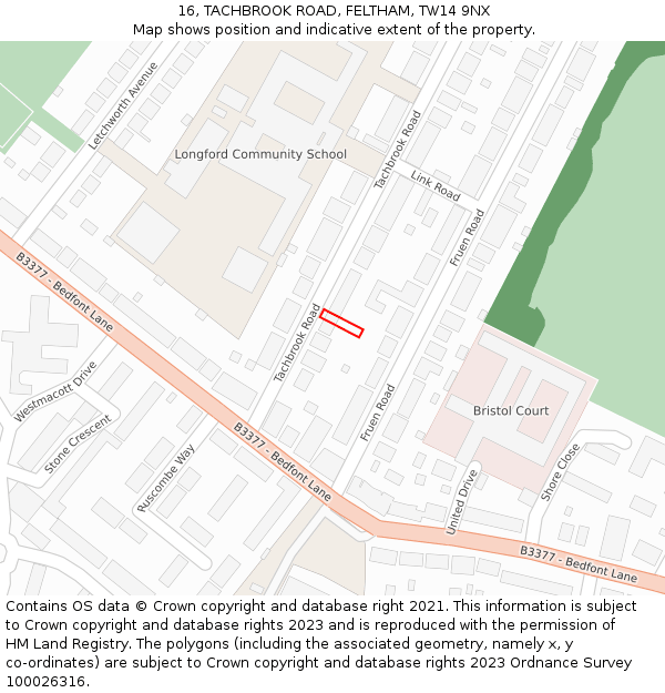 16, TACHBROOK ROAD, FELTHAM, TW14 9NX: Location map and indicative extent of plot