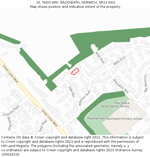 16, TAGG WAY, RACKHEATH, NORWICH, NR13 6SQ: Location map and indicative extent of plot