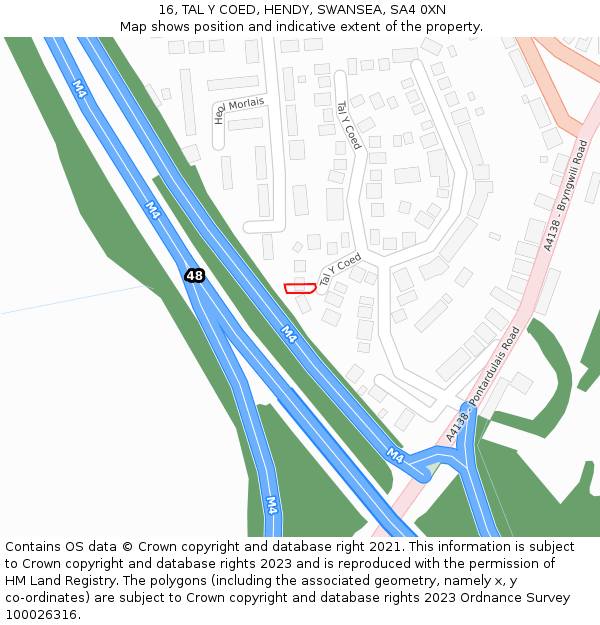 16, TAL Y COED, HENDY, SWANSEA, SA4 0XN: Location map and indicative extent of plot