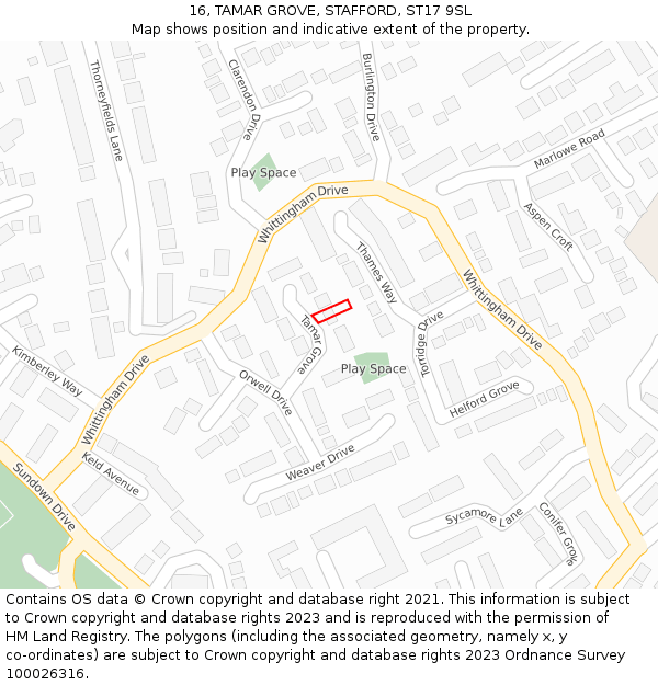 16, TAMAR GROVE, STAFFORD, ST17 9SL: Location map and indicative extent of plot