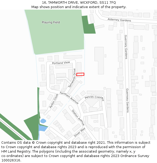 16, TAMWORTH DRIVE, WICKFORD, SS11 7FQ: Location map and indicative extent of plot