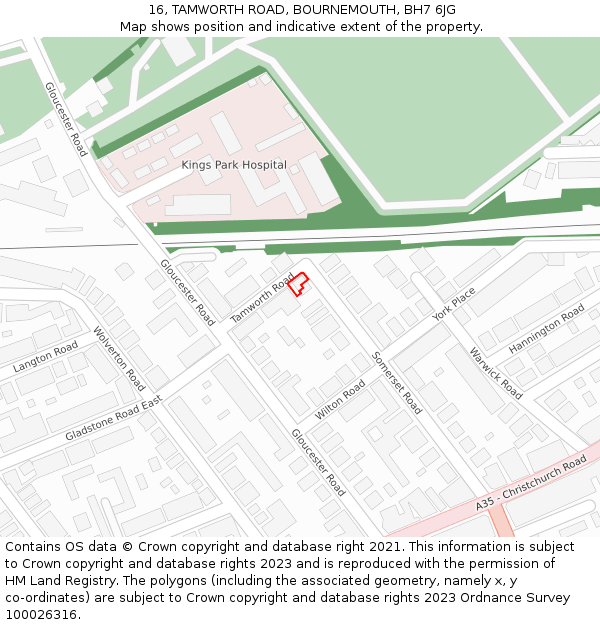 16, TAMWORTH ROAD, BOURNEMOUTH, BH7 6JG: Location map and indicative extent of plot