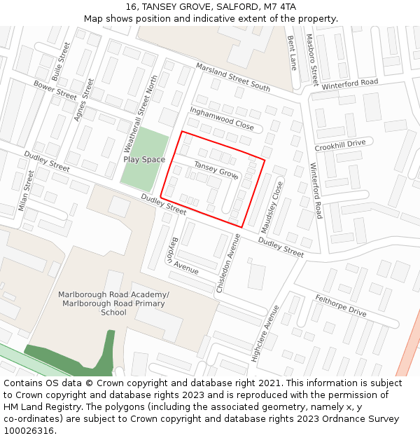 16, TANSEY GROVE, SALFORD, M7 4TA: Location map and indicative extent of plot