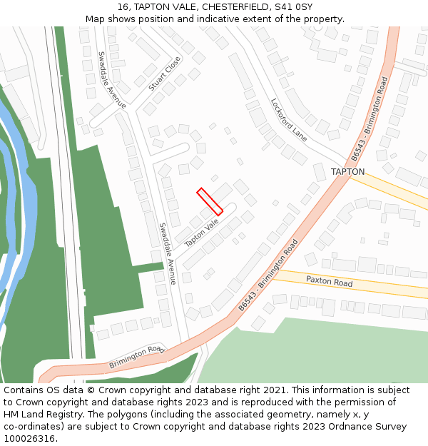 16, TAPTON VALE, CHESTERFIELD, S41 0SY: Location map and indicative extent of plot