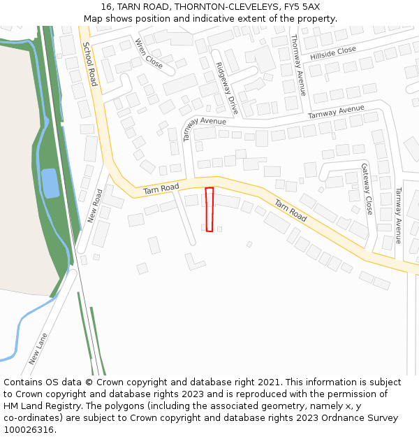 16, TARN ROAD, THORNTON-CLEVELEYS, FY5 5AX: Location map and indicative extent of plot