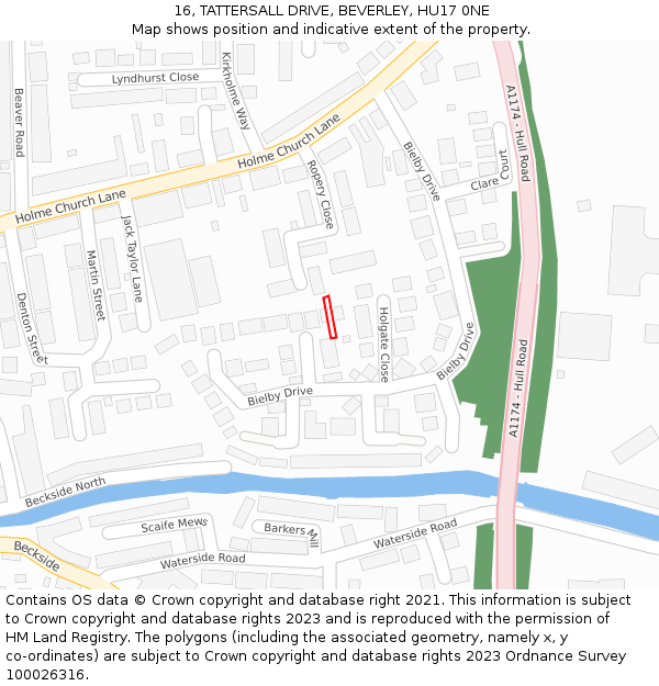 16, TATTERSALL DRIVE, BEVERLEY, HU17 0NE: Location map and indicative extent of plot