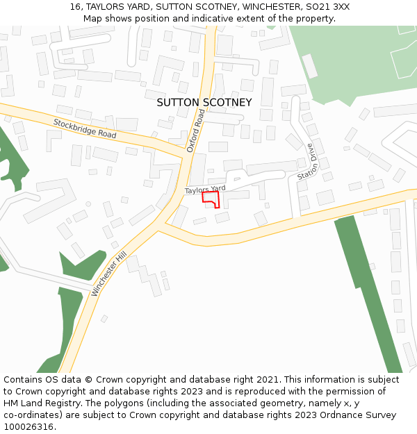 16, TAYLORS YARD, SUTTON SCOTNEY, WINCHESTER, SO21 3XX: Location map and indicative extent of plot