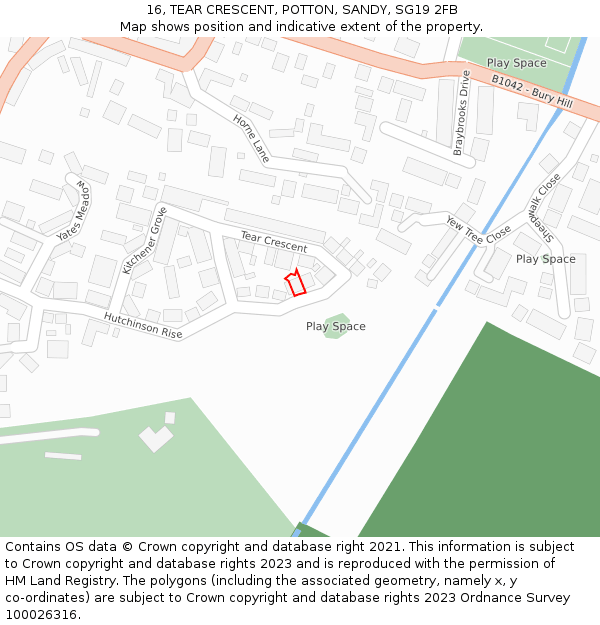 16, TEAR CRESCENT, POTTON, SANDY, SG19 2FB: Location map and indicative extent of plot