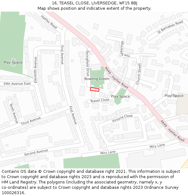 16, TEASEL CLOSE, LIVERSEDGE, WF15 8BJ: Location map and indicative extent of plot