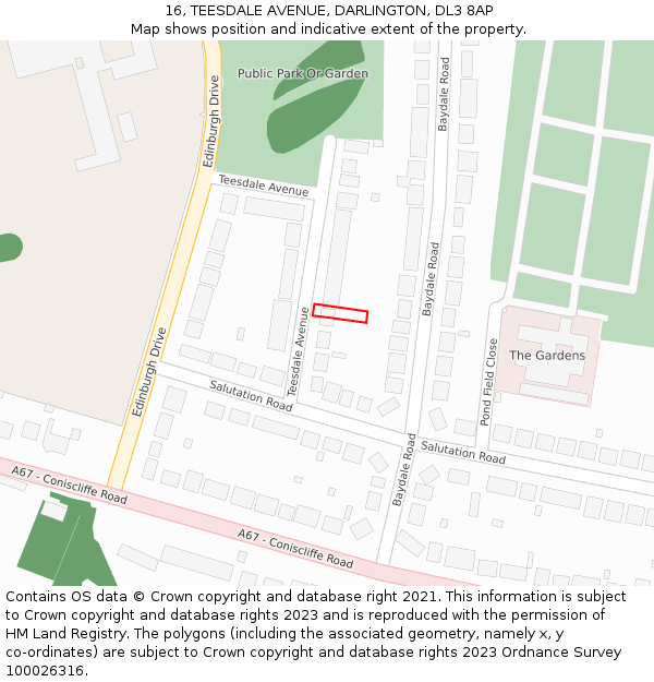 16, TEESDALE AVENUE, DARLINGTON, DL3 8AP: Location map and indicative extent of plot