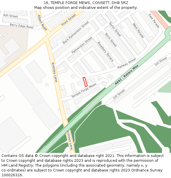16, TEMPLE FORGE MEWS, CONSETT, DH8 5RZ: Location map and indicative extent of plot