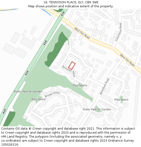 16, TENNYSON PLACE, ELY, CB6 3WE: Location map and indicative extent of plot