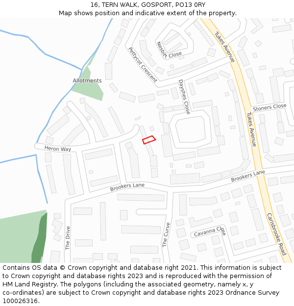 16, TERN WALK, GOSPORT, PO13 0RY: Location map and indicative extent of plot
