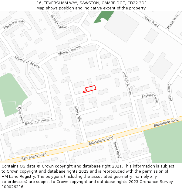 16, TEVERSHAM WAY, SAWSTON, CAMBRIDGE, CB22 3DF: Location map and indicative extent of plot