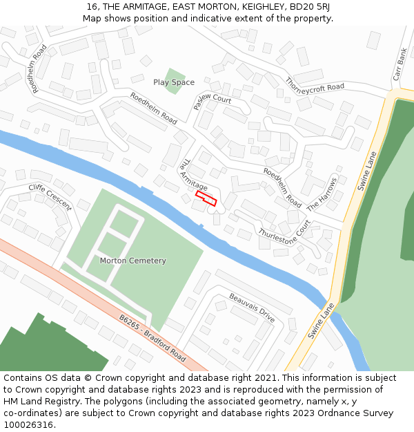 16, THE ARMITAGE, EAST MORTON, KEIGHLEY, BD20 5RJ: Location map and indicative extent of plot