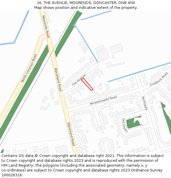 16, THE AVENUE, MOORENDS, DONCASTER, DN8 4NX: Location map and indicative extent of plot