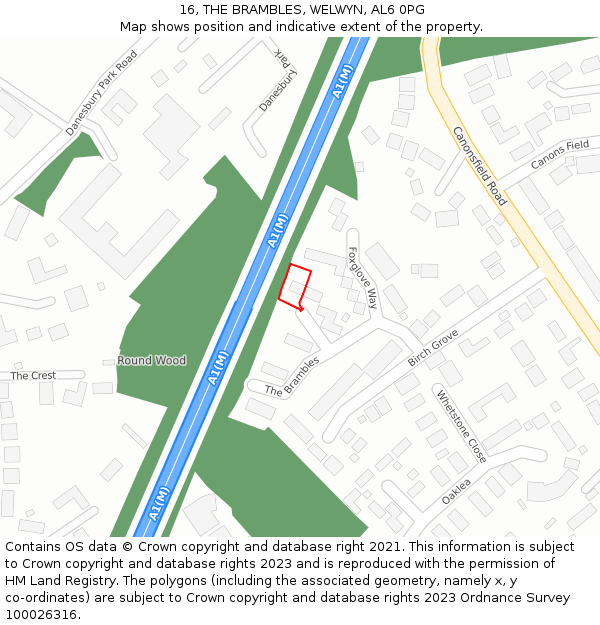 16, THE BRAMBLES, WELWYN, AL6 0PG: Location map and indicative extent of plot