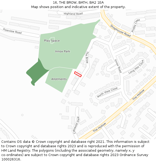 16, THE BROW, BATH, BA2 1EA: Location map and indicative extent of plot