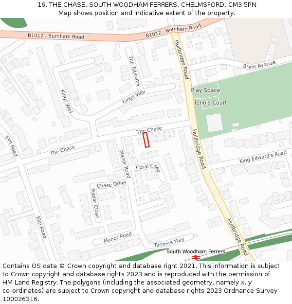 16, THE CHASE, SOUTH WOODHAM FERRERS, CHELMSFORD, CM3 5PN: Location map and indicative extent of plot