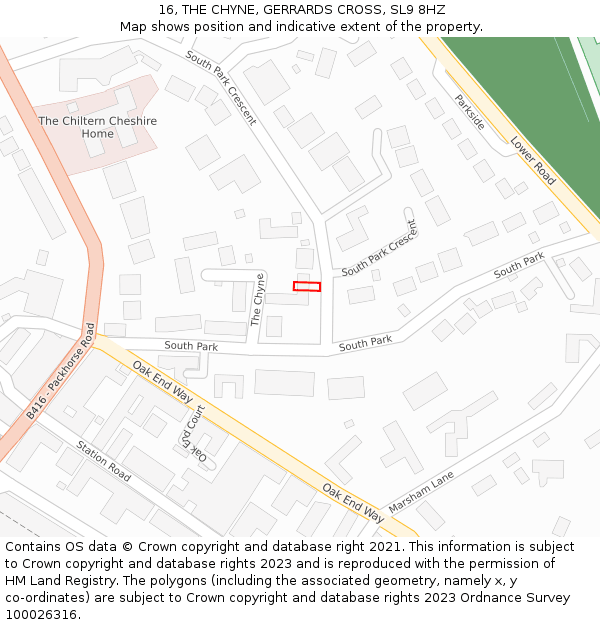 16, THE CHYNE, GERRARDS CROSS, SL9 8HZ: Location map and indicative extent of plot