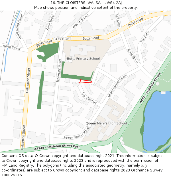 16, THE CLOISTERS, WALSALL, WS4 2AJ: Location map and indicative extent of plot
