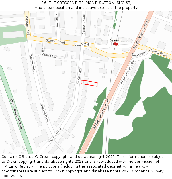 16, THE CRESCENT, BELMONT, SUTTON, SM2 6BJ: Location map and indicative extent of plot