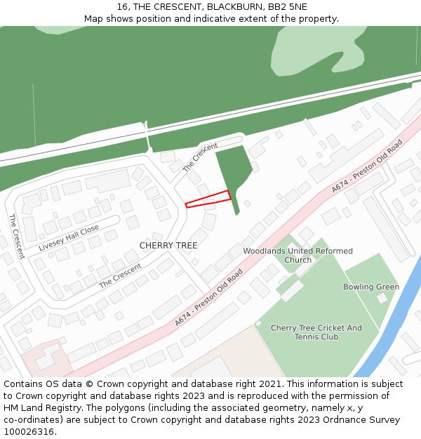 16, THE CRESCENT, BLACKBURN, BB2 5NE: Location map and indicative extent of plot