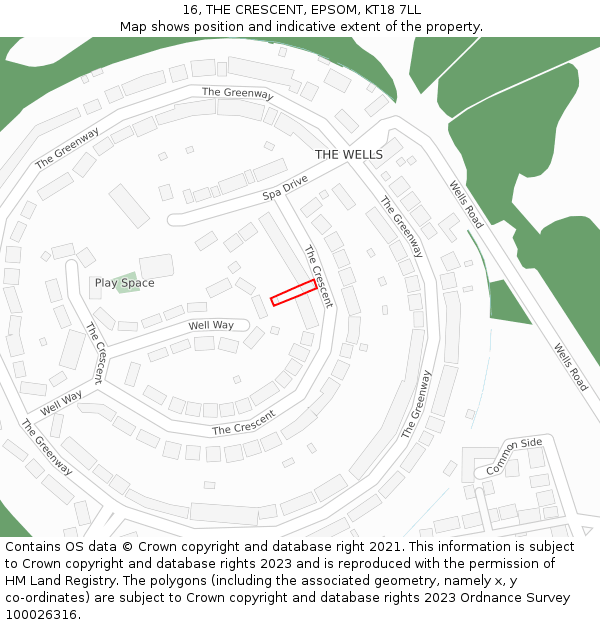 16, THE CRESCENT, EPSOM, KT18 7LL: Location map and indicative extent of plot