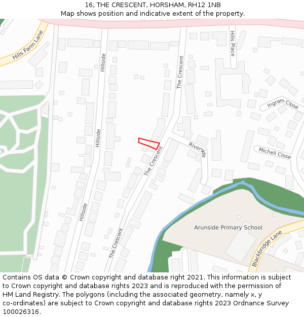 16, THE CRESCENT, HORSHAM, RH12 1NB: Location map and indicative extent of plot