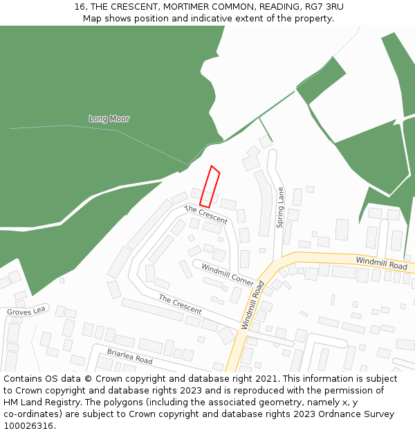 16, THE CRESCENT, MORTIMER COMMON, READING, RG7 3RU: Location map and indicative extent of plot