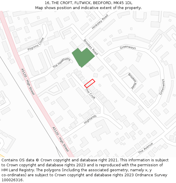 16, THE CROFT, FLITWICK, BEDFORD, MK45 1DL: Location map and indicative extent of plot