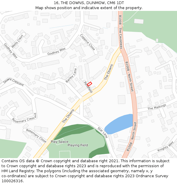 16, THE DOWNS, DUNMOW, CM6 1DT: Location map and indicative extent of plot