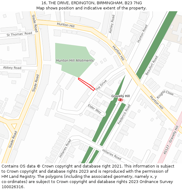 16, THE DRIVE, ERDINGTON, BIRMINGHAM, B23 7NG: Location map and indicative extent of plot