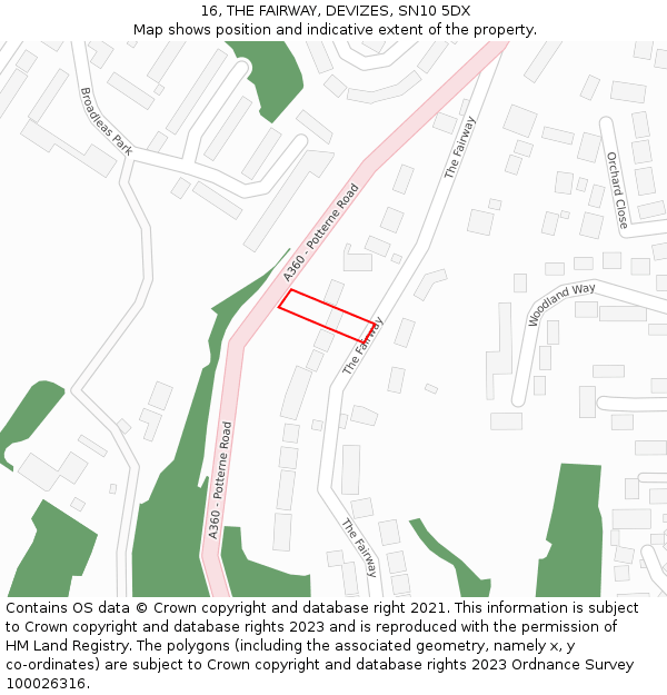 16, THE FAIRWAY, DEVIZES, SN10 5DX: Location map and indicative extent of plot