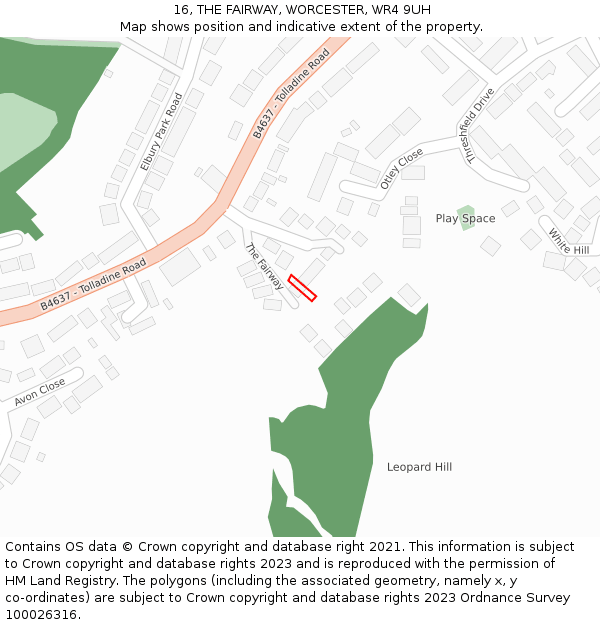 16, THE FAIRWAY, WORCESTER, WR4 9UH: Location map and indicative extent of plot