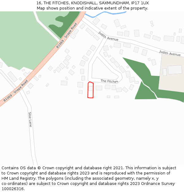 16, THE FITCHES, KNODISHALL, SAXMUNDHAM, IP17 1UX: Location map and indicative extent of plot