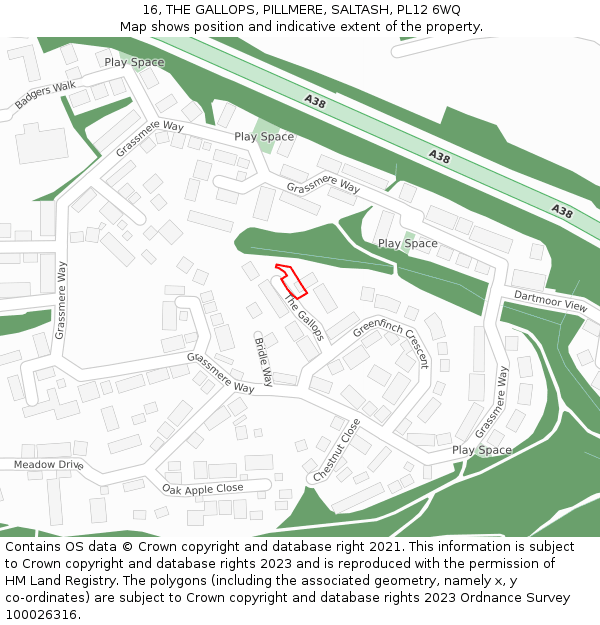 16, THE GALLOPS, PILLMERE, SALTASH, PL12 6WQ: Location map and indicative extent of plot