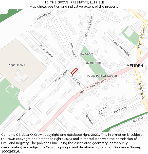 16, THE GROVE, PRESTATYN, LL19 8LB: Location map and indicative extent of plot