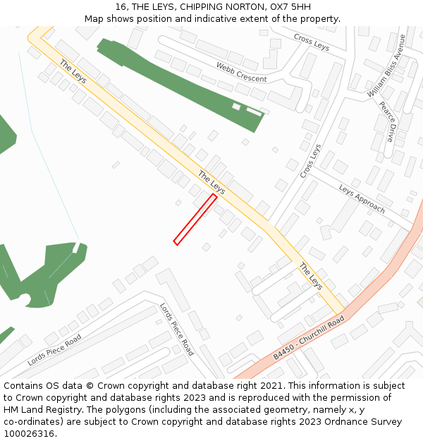 16, THE LEYS, CHIPPING NORTON, OX7 5HH: Location map and indicative extent of plot