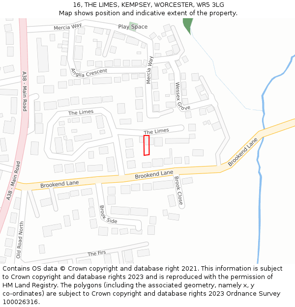 16, THE LIMES, KEMPSEY, WORCESTER, WR5 3LG: Location map and indicative extent of plot