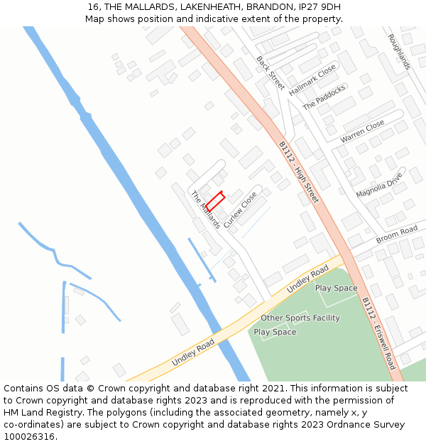 16, THE MALLARDS, LAKENHEATH, BRANDON, IP27 9DH: Location map and indicative extent of plot