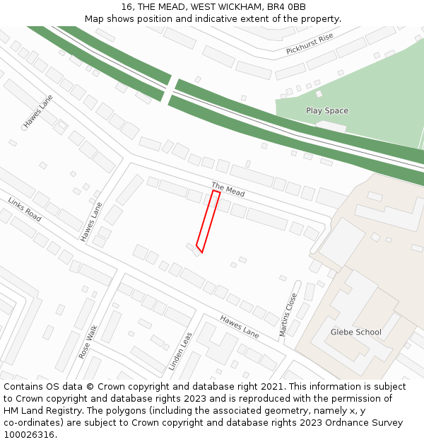 16, THE MEAD, WEST WICKHAM, BR4 0BB: Location map and indicative extent of plot